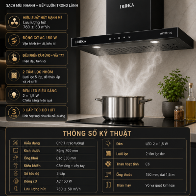 Máy hút mùi điện tử cao cấp IROKA HT7037-AC